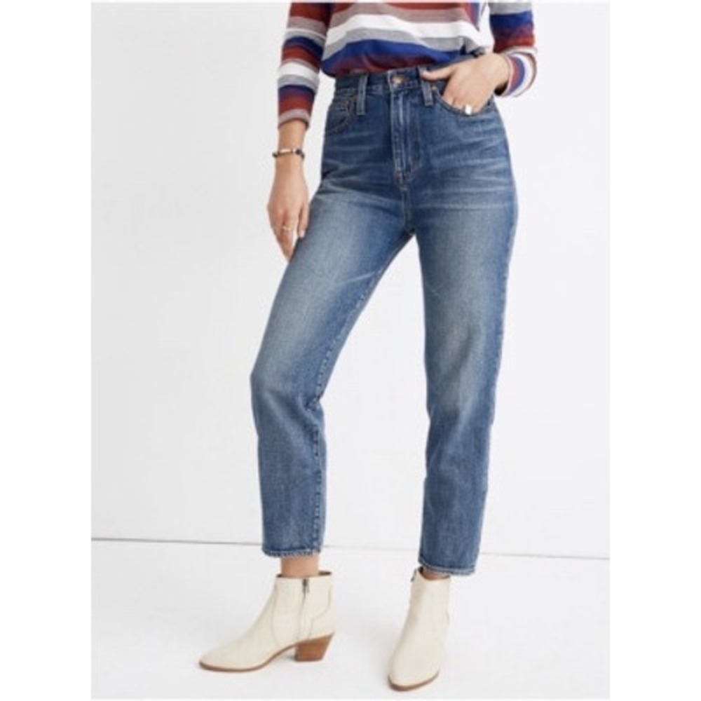 Madewell The Momjean High Rise Tapered Leg Jeans Medium Wash Blue Size 28